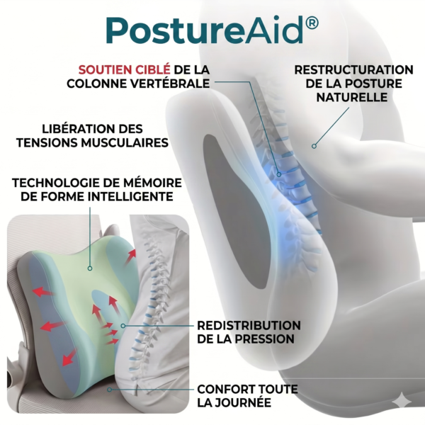 Coussin de siège de voiture à mémoire de forme et oreiller de soutien lombaire – Coussin élastique souple pour chaise de bureau, idéal pour le travail sur bureau.