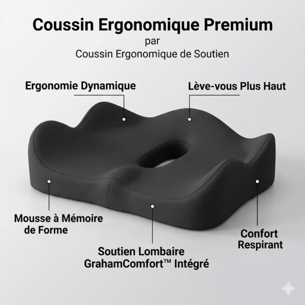Coussin de siège de voiture à mémoire de forme et oreiller de soutien lombaire – Coussin élastique souple pour chaise de bureau, idéal pour le travail sur bureau.