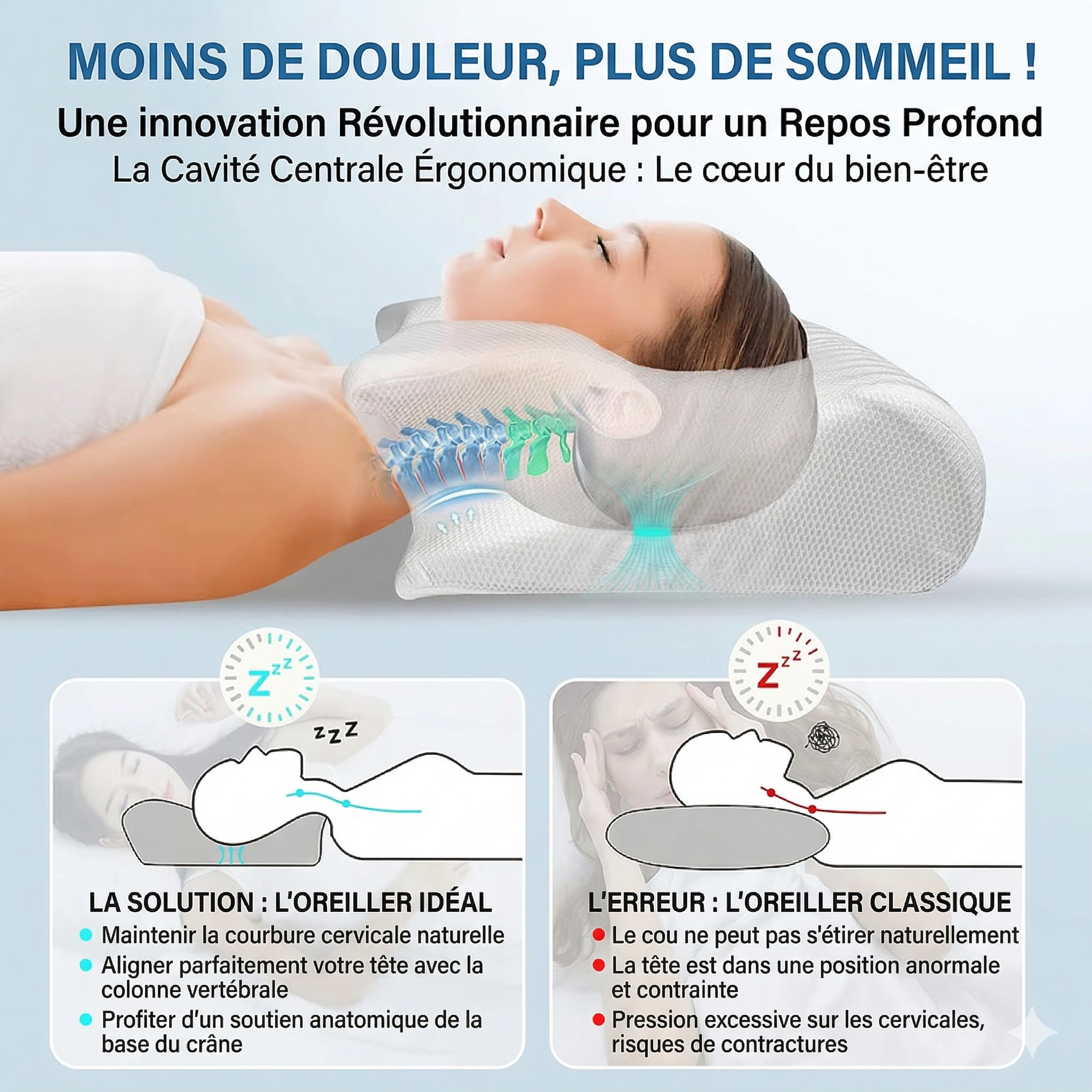 Oreiller Cervical 2-en-1 — Confort Mémoire