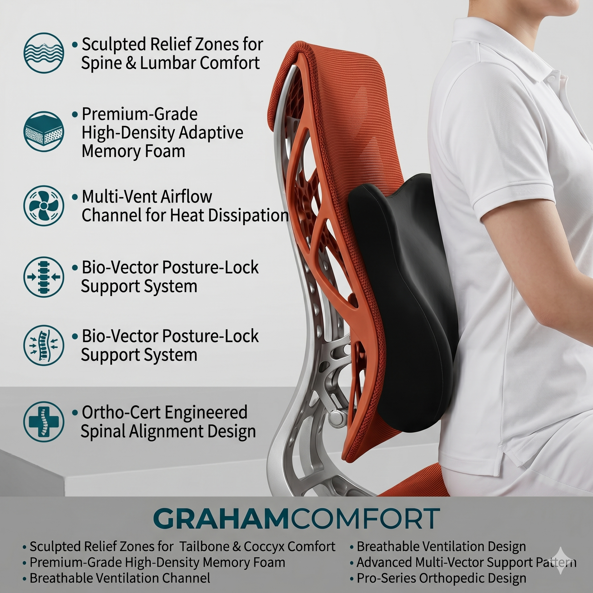 Coussin de siège de voiture à mémoire de forme et oreiller de soutien lombaire – Coussin élastique souple pour chaise de bureau, idéal pour le travail sur bureau.